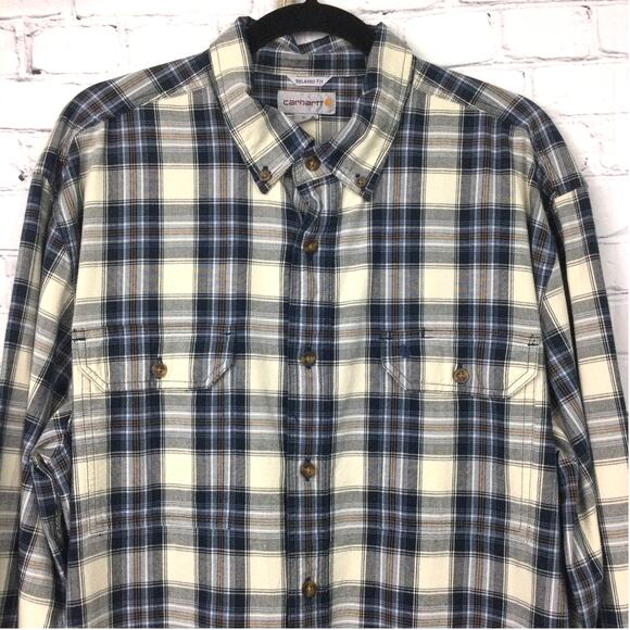Carhart Relaxed Fit Streetwear Plaid Workwear Button Down Shirt Men's XL Tall - Picture 2 of 16